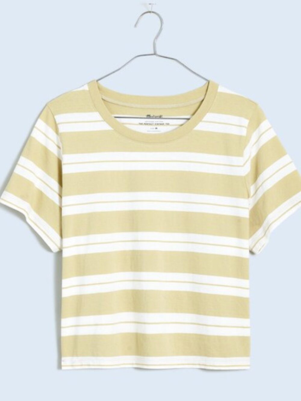 Madewell Softfade Cotton Boxy-Crop Tee Pale Lichen (Tan/White stripe) size M